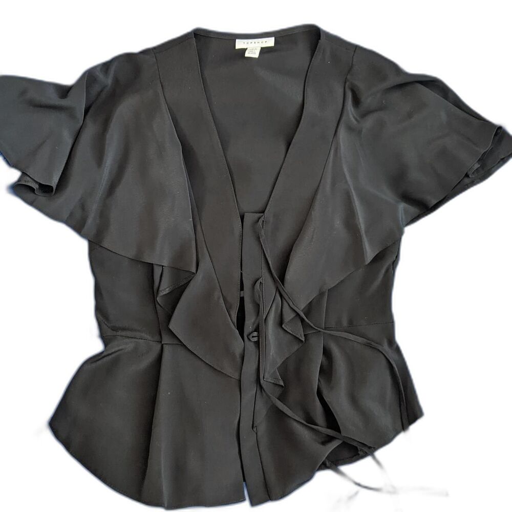 Topshop Ruffle sleeve black blouse - 6